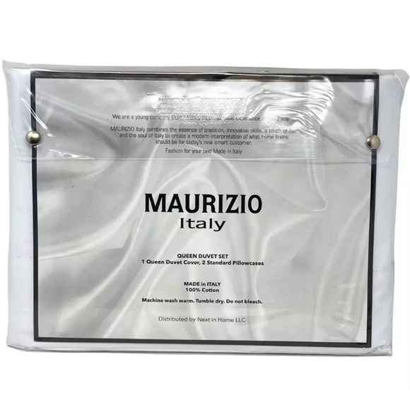 MAURIZIO Made In Italy QUEEN 3PC Cotton Chic Hemstitch White Duvet Cover Set NEW - Picture 2 of 4